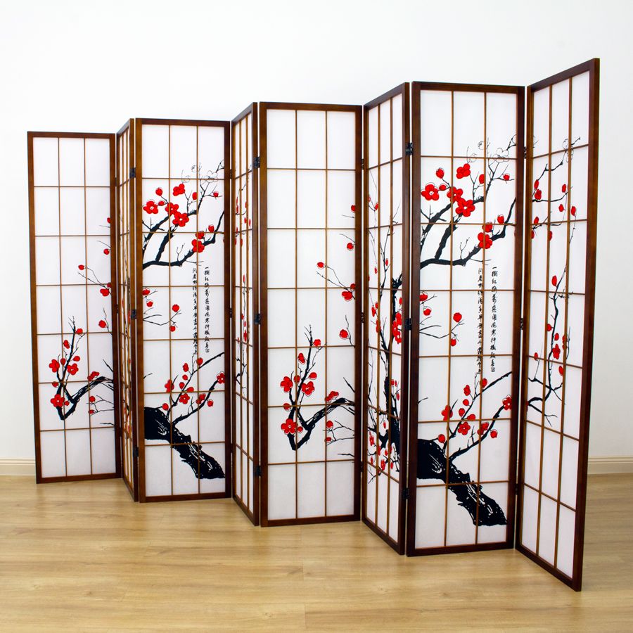 Cherry Blossom Room Divider Screen Brown 8 Panel