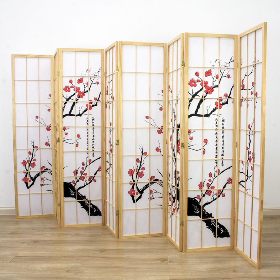 Cherry Blossom Room Divider Screen Natural 8 Panel