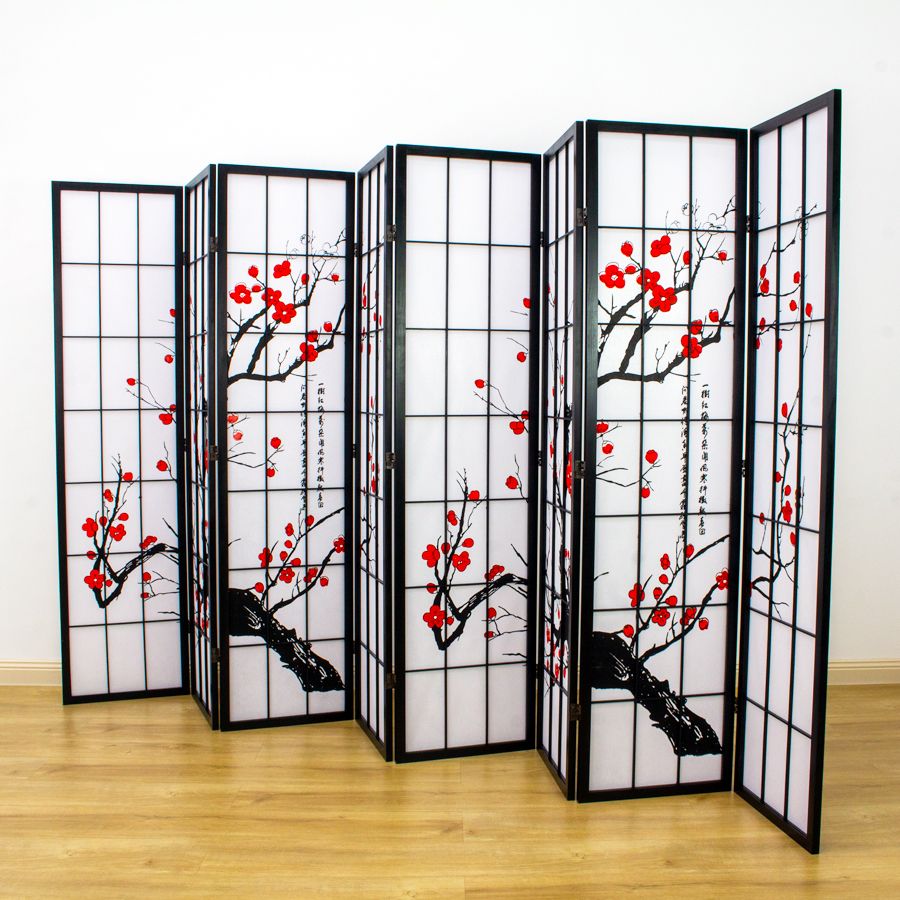 Cherry Blossom Room Divider Screen Black 8 Panel