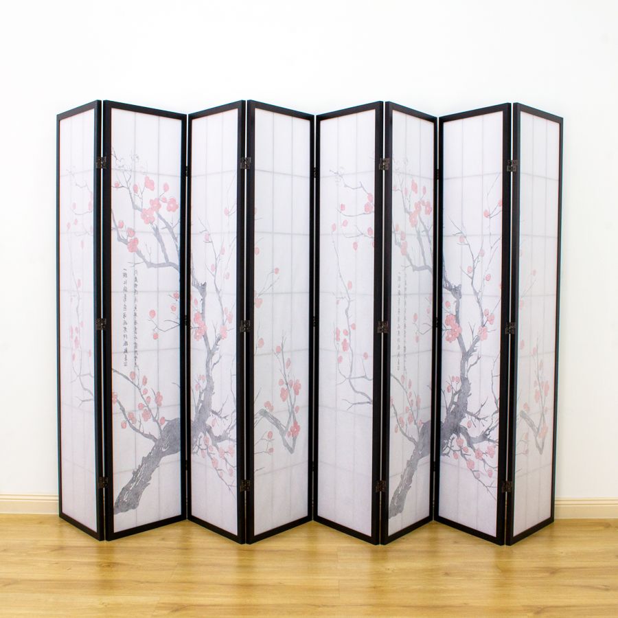 Cherry Blossom Room Divider Screen Black 8 Panel