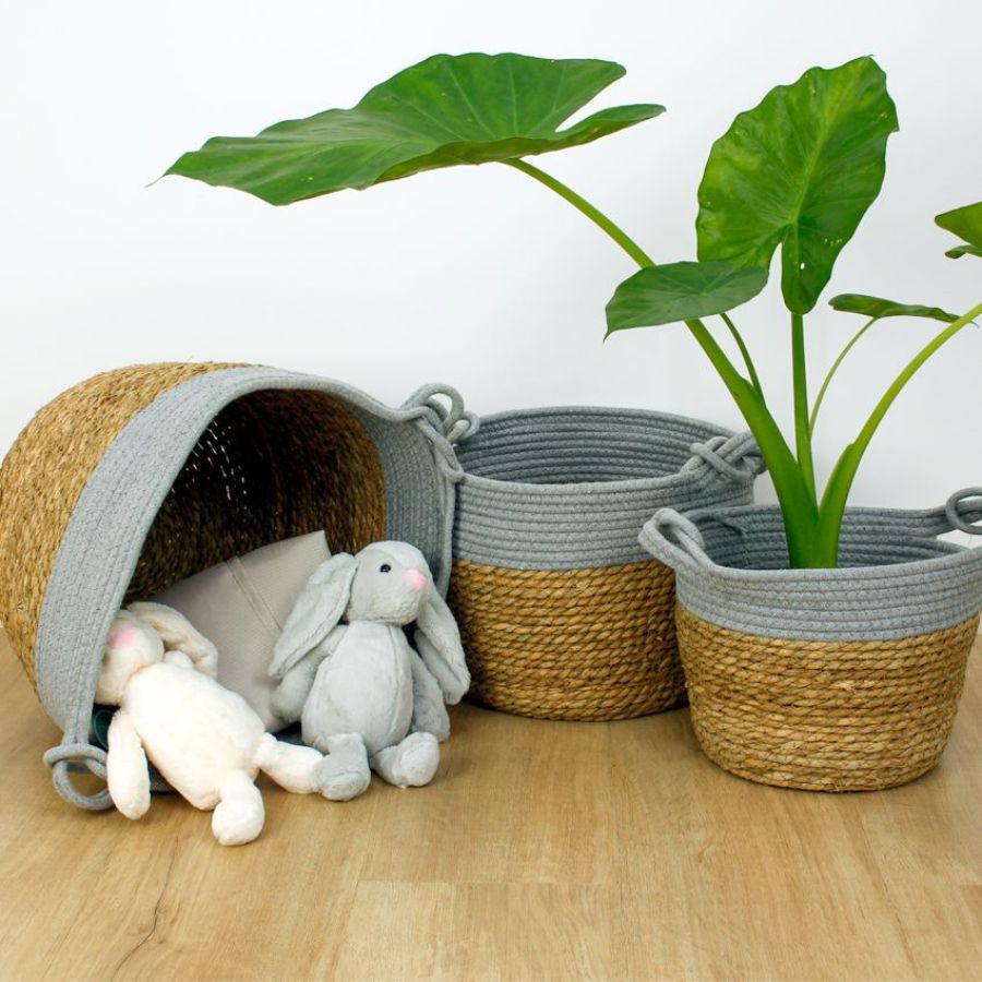 Seagrass Rope Storage Basket Grey