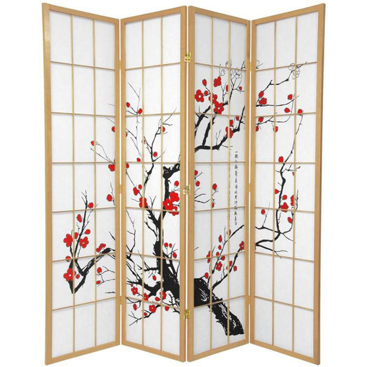 Cherry Blossom Room Divider Screen Natural 4 Panel