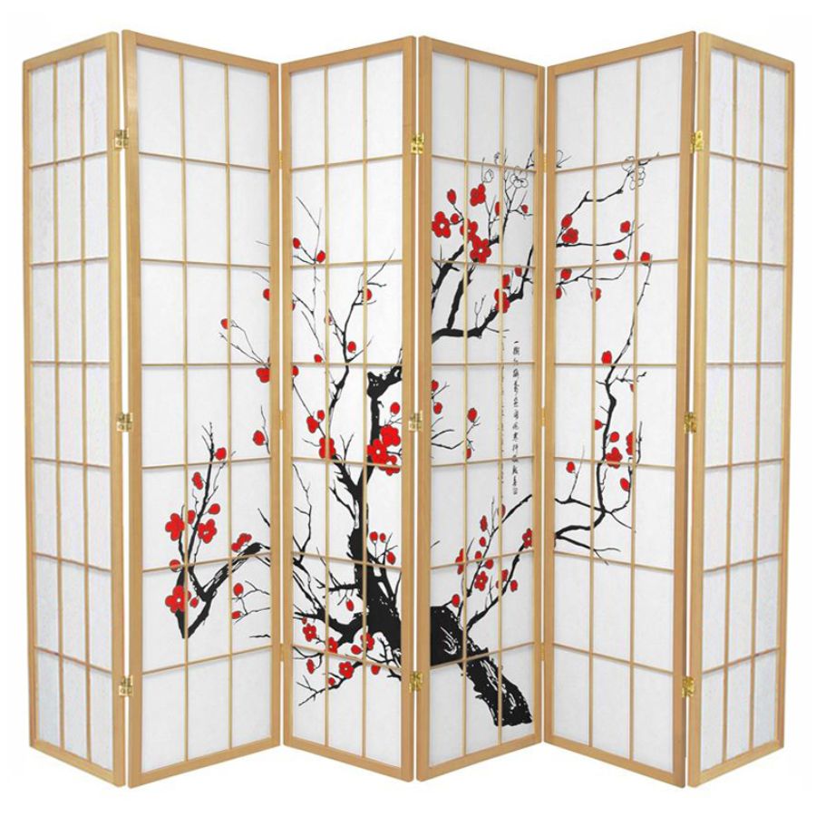 Cherry Blossom Room Divider Screen Natural 6 Panel