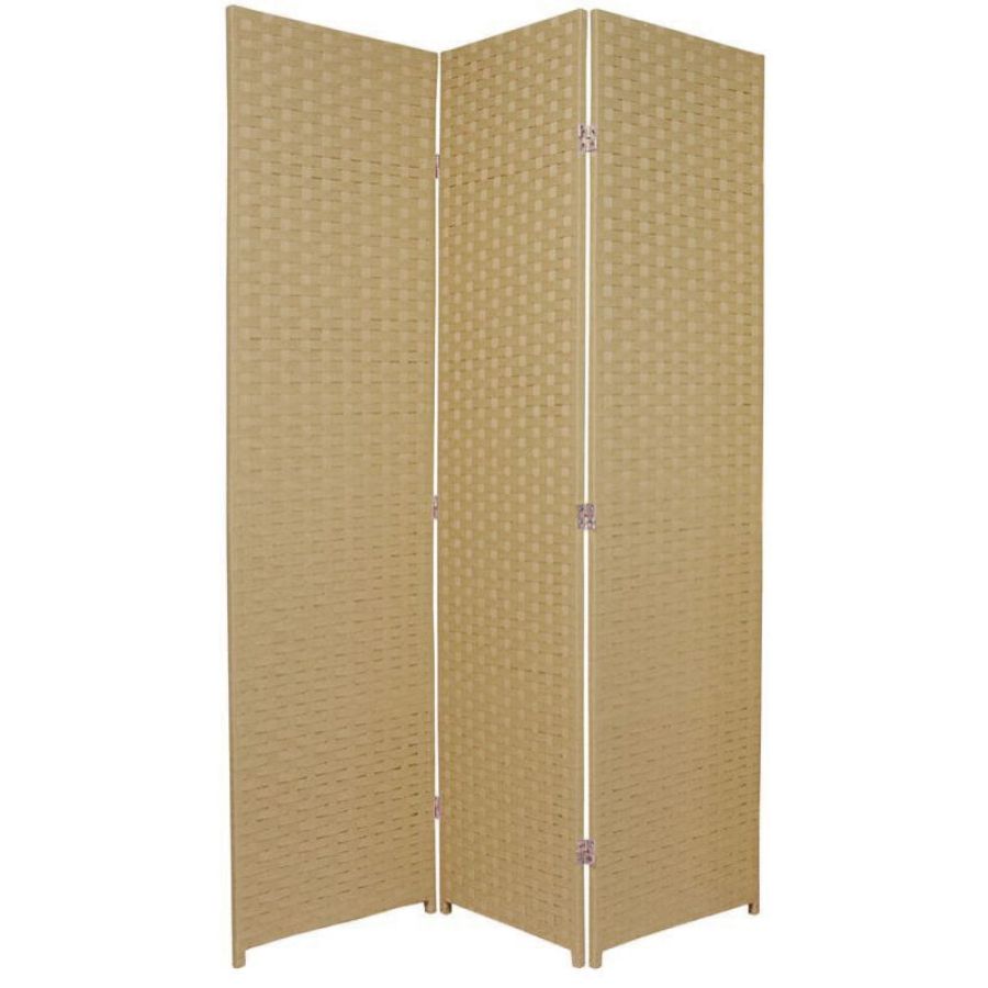 Woven Room Divider Screen Beige 3 Panel