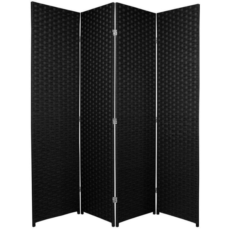 Woven Room Divider Screen Black 4 Panel