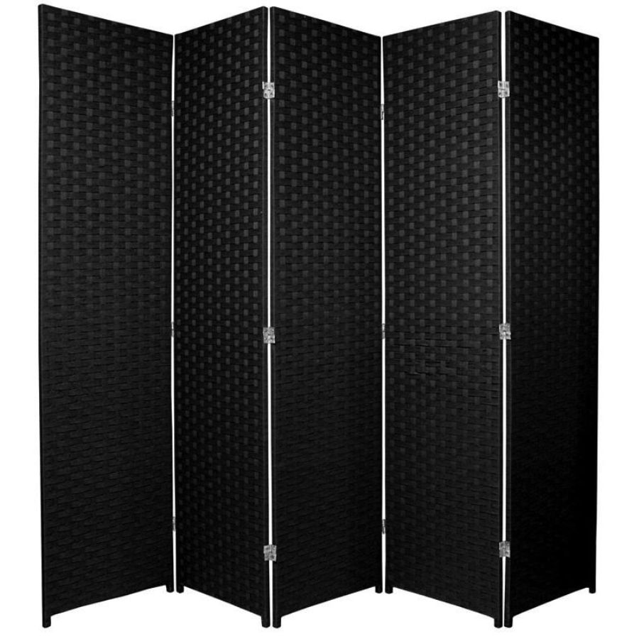 Woven Room Divider Screen Black 5 Panel