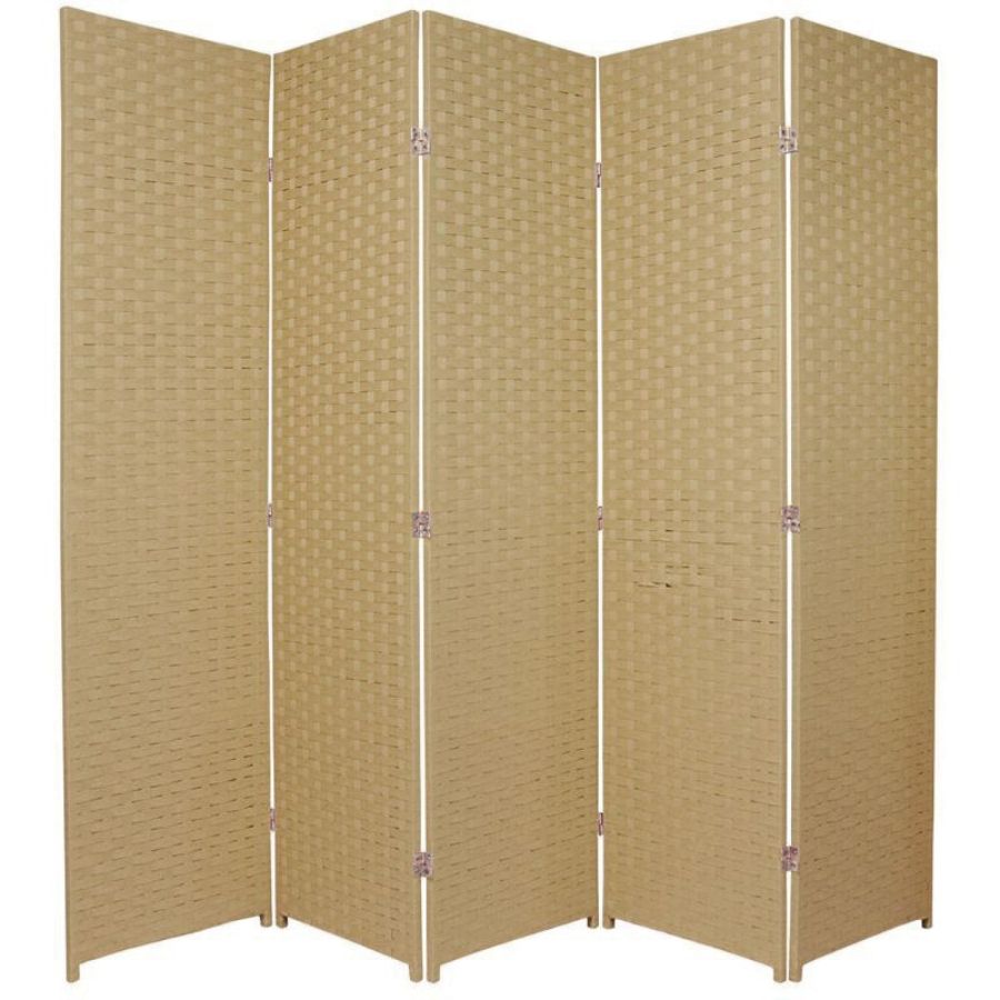 Woven Room Divider Screen Beige 5 Panel