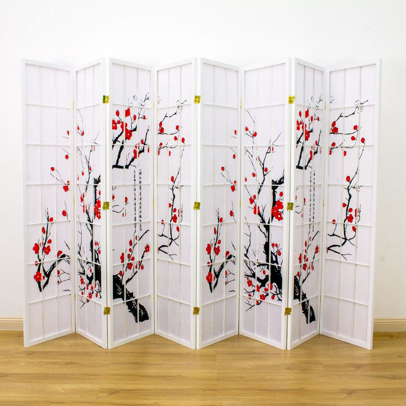 Cherry Blossom Room Divider Screen White 8 Panel – Home Storage & Living