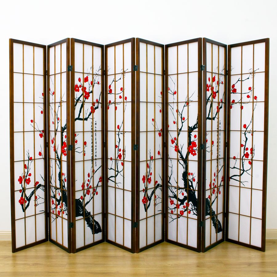 Cherry Blossom Room Divider Screen Brown 8 Panel – Home Storage & Living