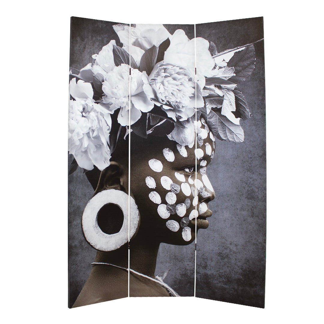 Canvas African Tribal Woman Room Divider Screen