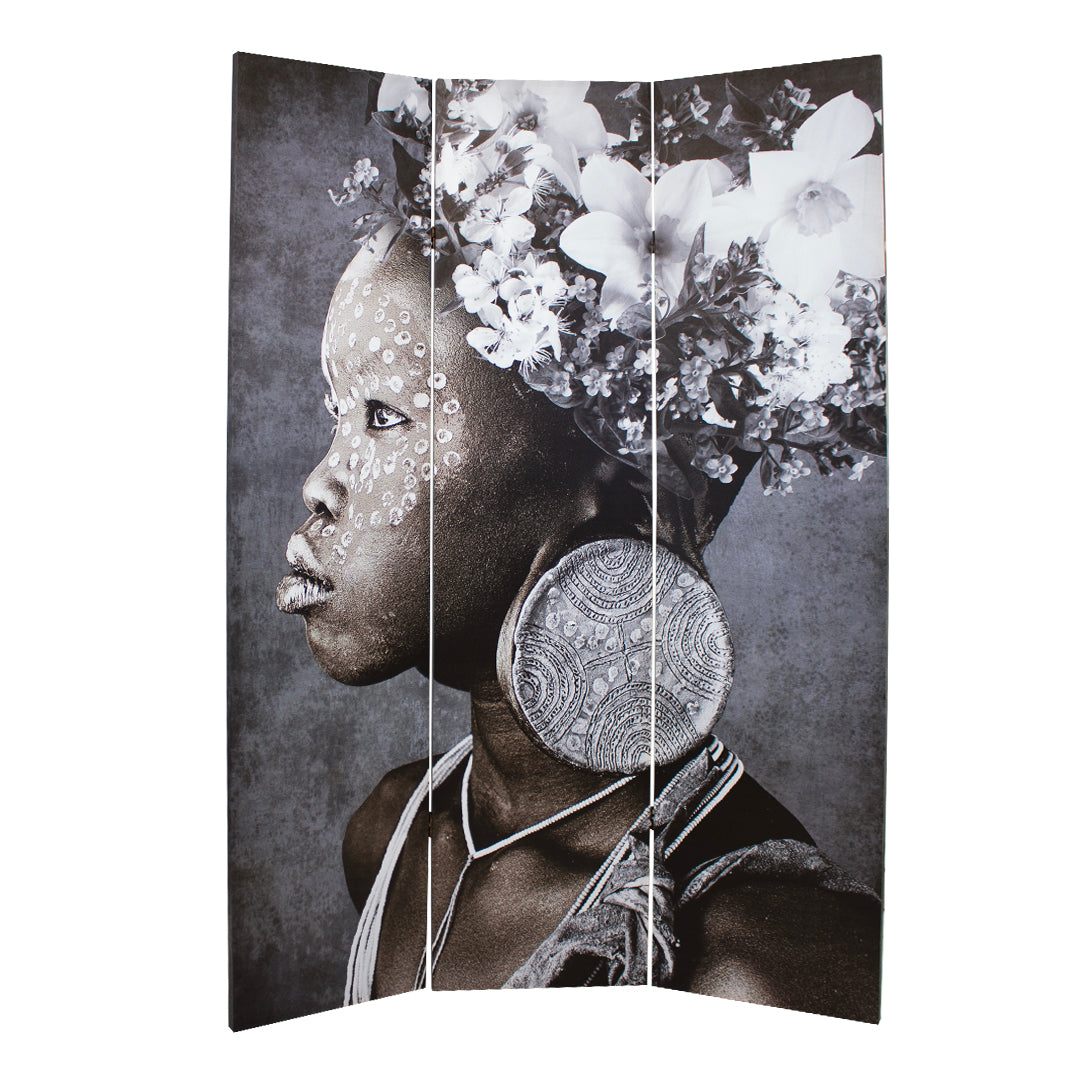 Canvas African Tribal Woman Room Divider Screen