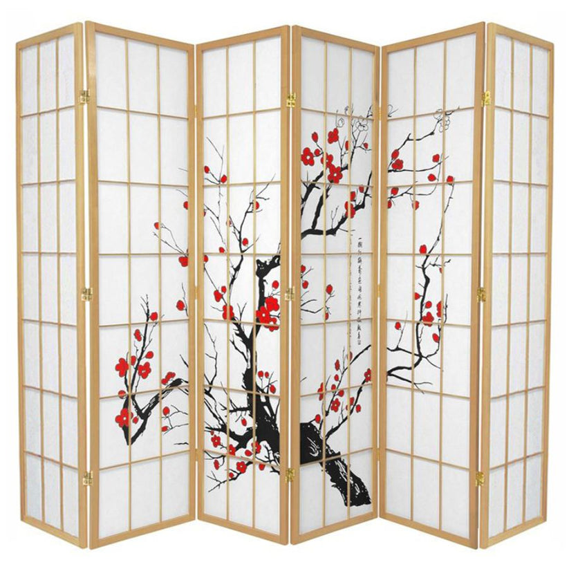 Cherry Blossom Room Divider Screen Natural 6 Panel – Home Storage & Living