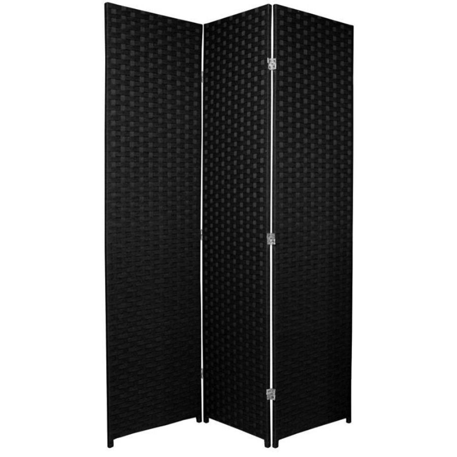 Woven Room Divider Screen Black 3 Panel