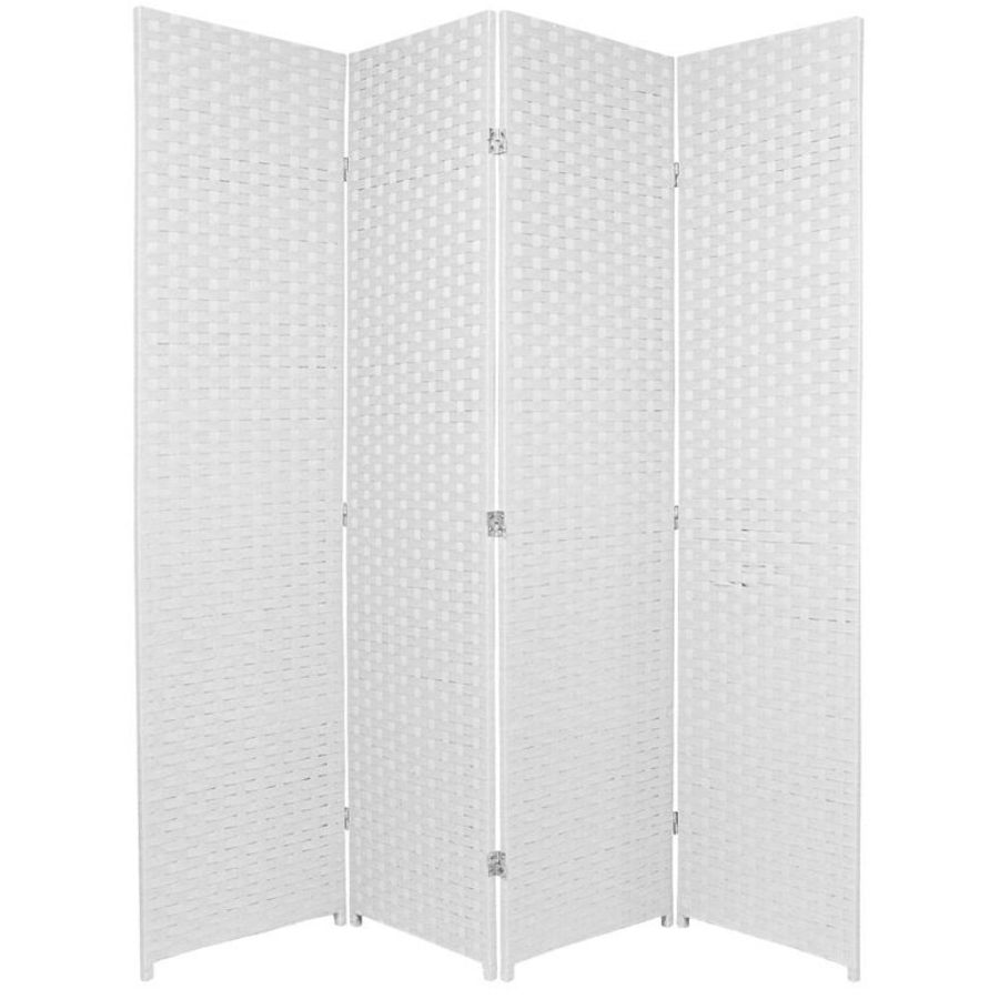 Woven Room Divider Screen White 4 Panel