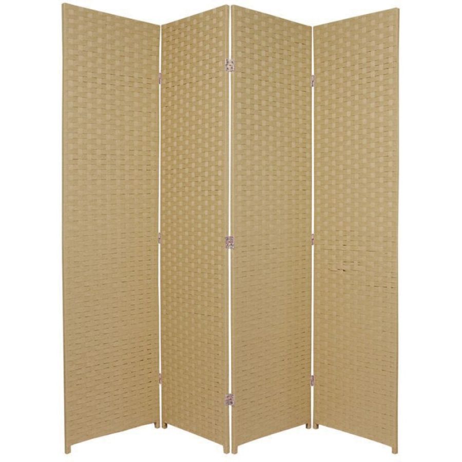 Woven Room Divider Screen Beige 4 Panel